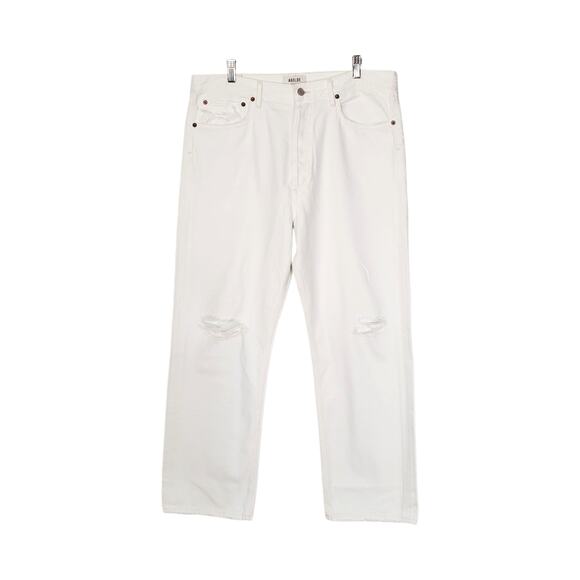 AGOLDE 90's Mid Rise Loose Fit Distressed Straight Jeans Enamel White Size 32 - Picture 2 of 11
